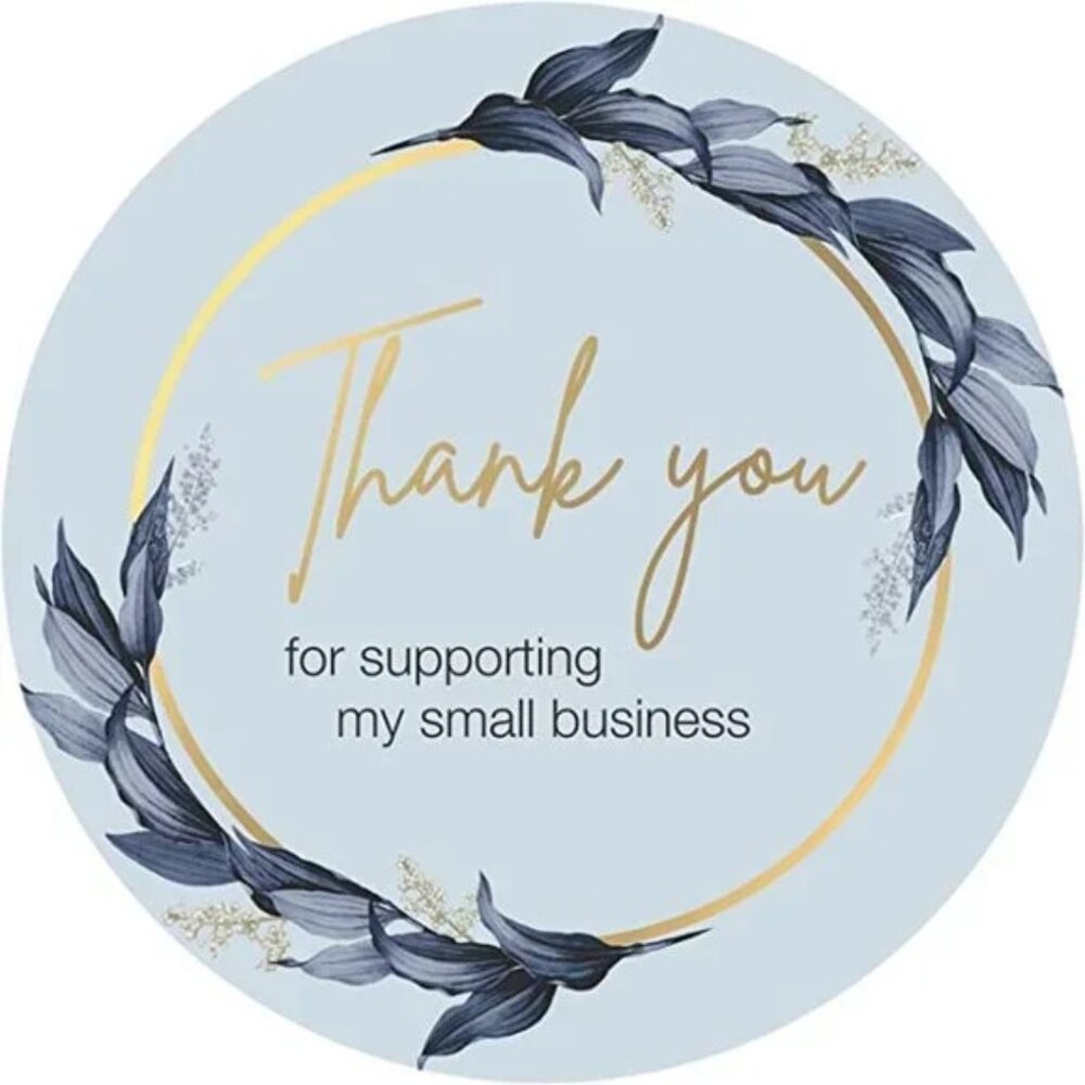 50 PCS Business Thank You Stickers 1.5 " Round Size| Pastel Blue Flower…
